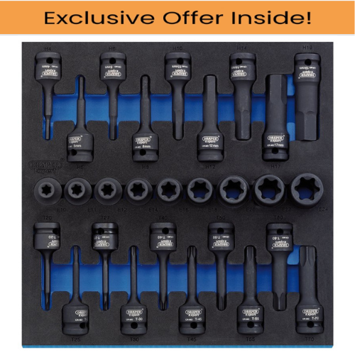 Draper 63490 TX-STAR® Impact & Hex Socket Set in 1/2 Drawer EVA Insert Tray, 1/2