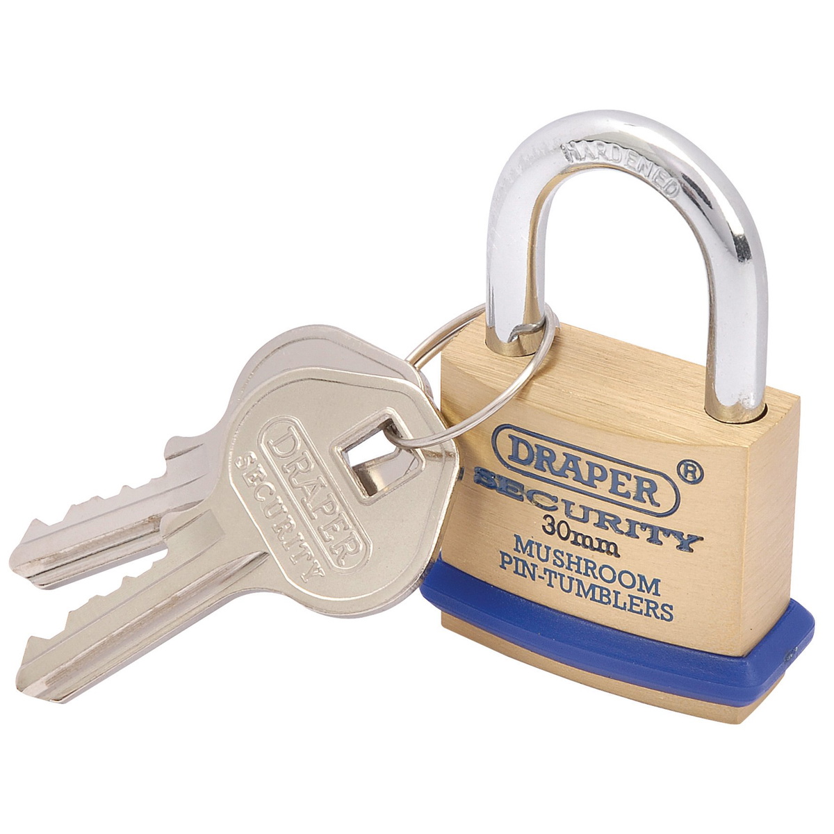 Draper 64160 Solid Brass Padlock 30mm Hardened Shackle 2 Keys