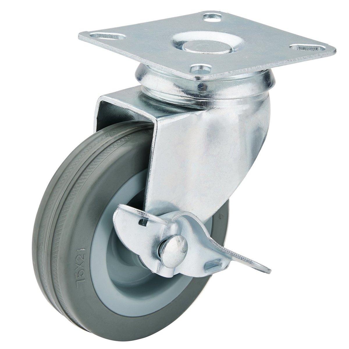 Draper 65474 Swivel Plate Rubber Castor with Brake 75mm 70kg