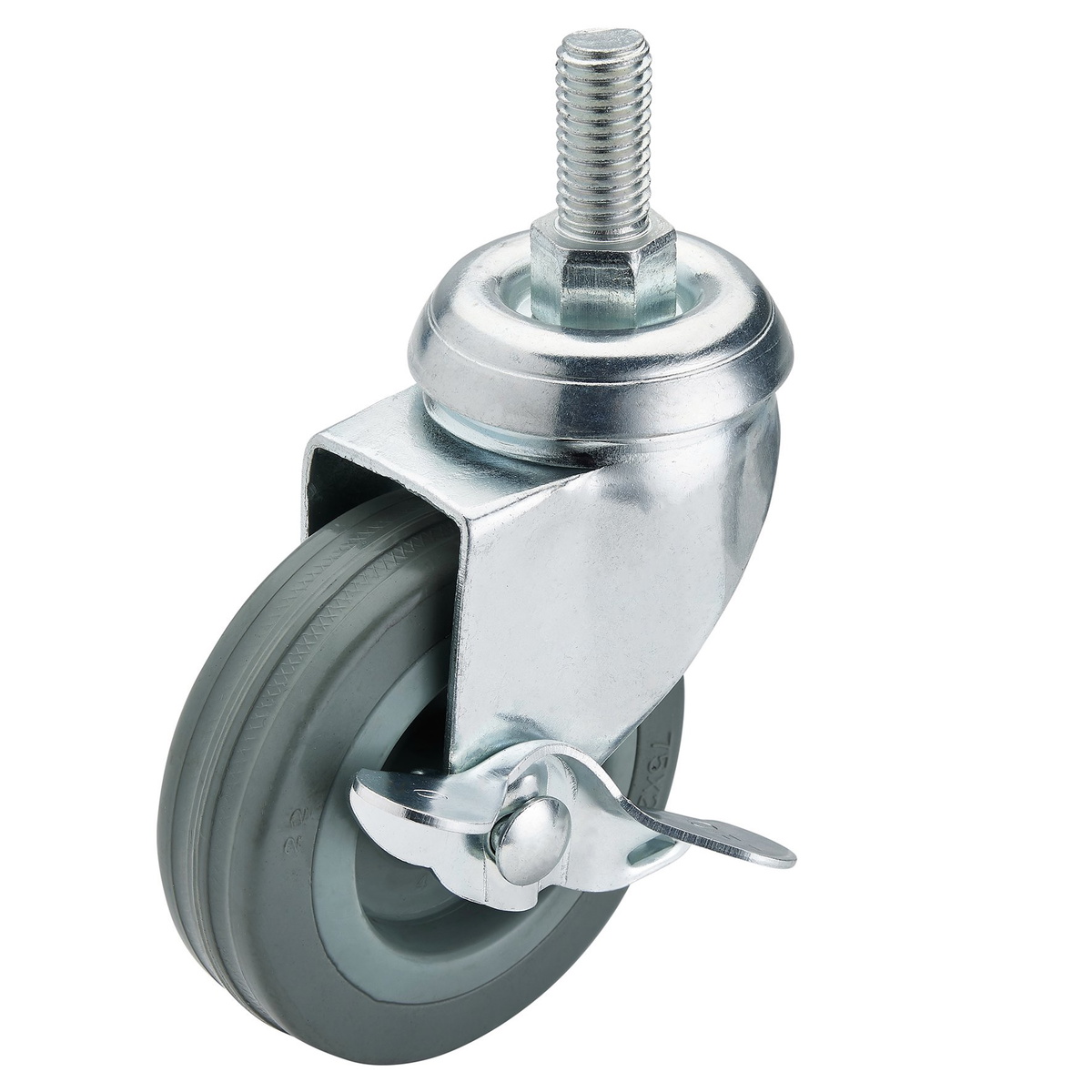 Draper 65476 Swivel Bolt Fixing Rubber Castor with Brake 75mm