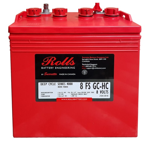 Rolls 8FSGC-HC FS Series-8 Volt Battery 8V 182Ah, 1 Year Warranty