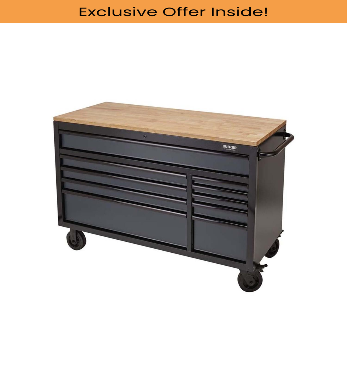 Draper 08227 Bunker Workbench Roller Tool Cabinet, 10 Drawer, 56", Grey