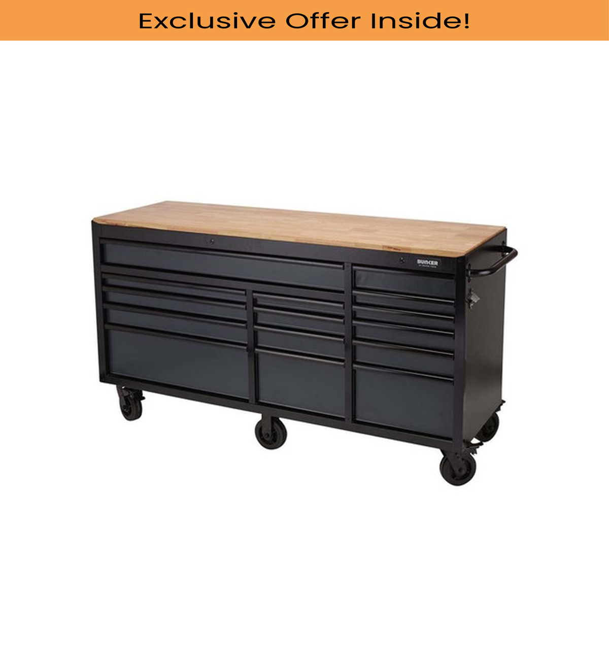 Draper 08241 Bunker Workbench Roller Tool Cabinet, 15 Drawer, 72", Grey