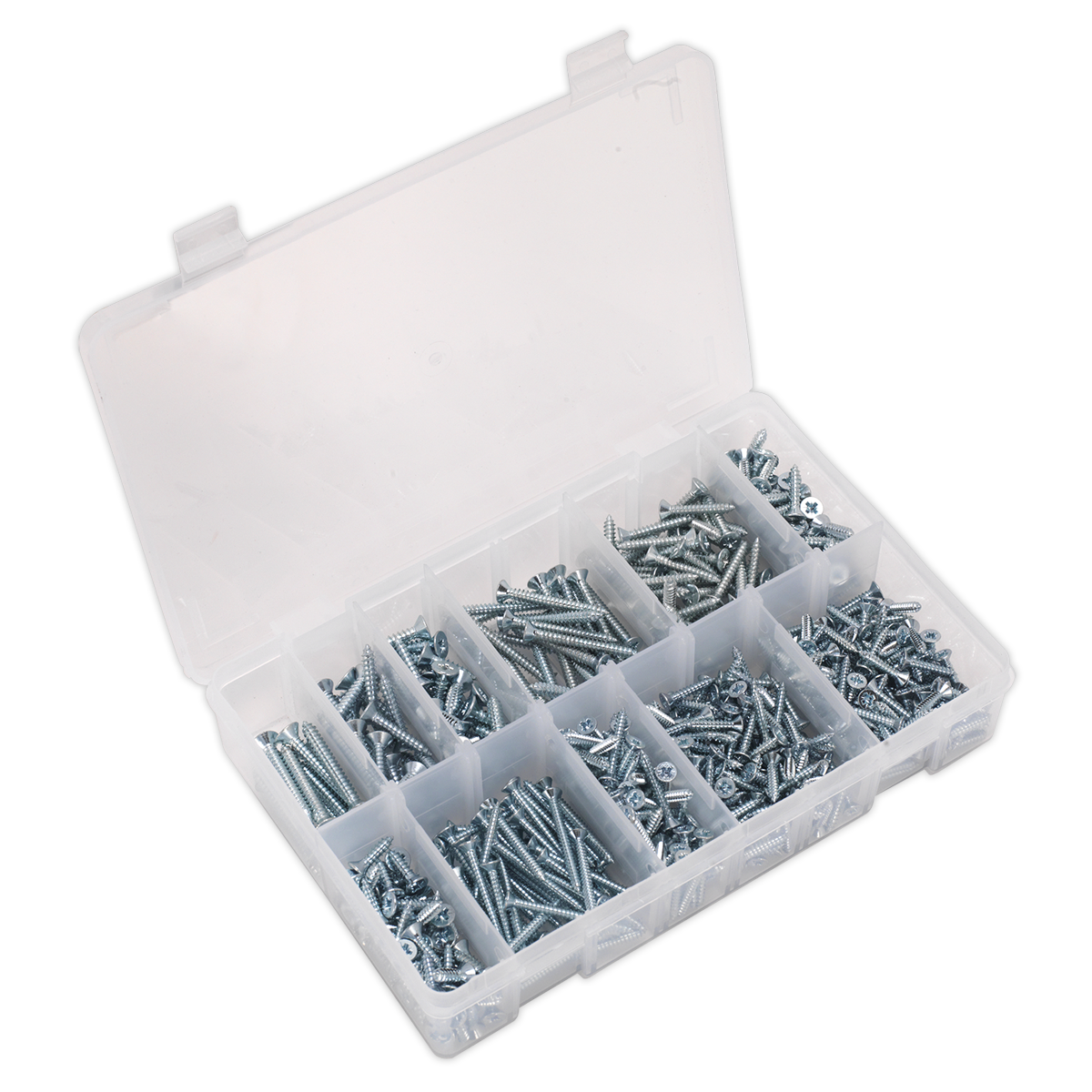 Sealey AB065STCP Self Tapping Screw Assortment 600pc Countersunk Pozi Zinc