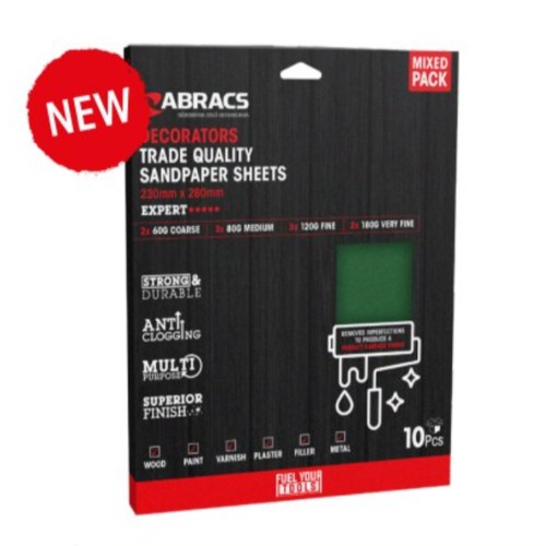 Abracs Decorators Sanding Sheet 230x280mm 120g/FinePack of 10, ABSG120