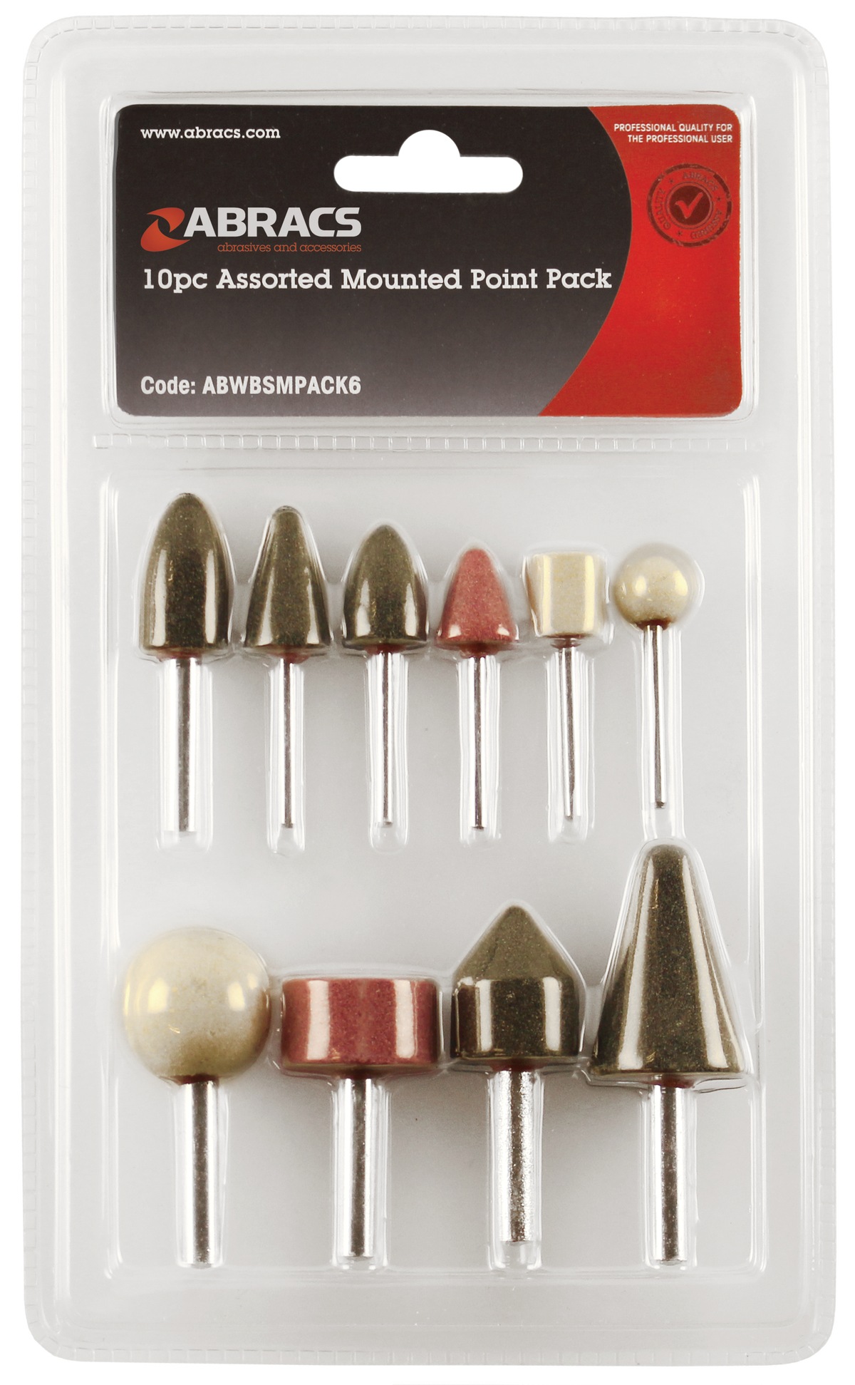 Abracs 10pcs Assorted Mounted Point Pack of 1, ABWBSMPACK6