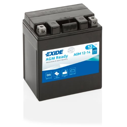 EXIDE - AGM12-14 - Factory Sealed Motorcycle Battery -12V 12Ah