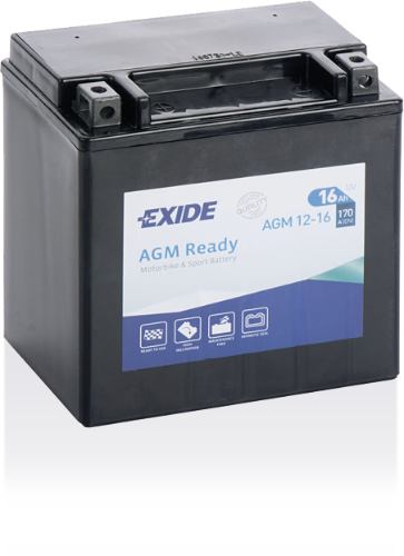 EXIDE - AGM12-16 - Factory Sealed Motorcycle Battery -12V 16Ah