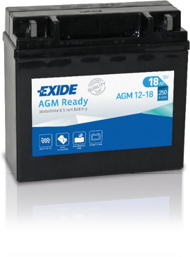 EXIDE - AGM12-18 - Factory Sealed Motorcycle Battery -12V 18Ah