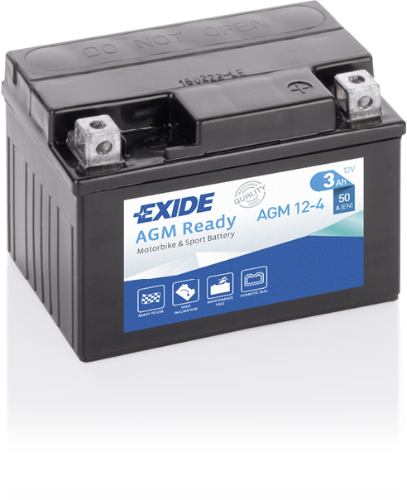 EXIDE - AGM12-4 - Factory Sealed Motorcycle Battery -12V 3Ah