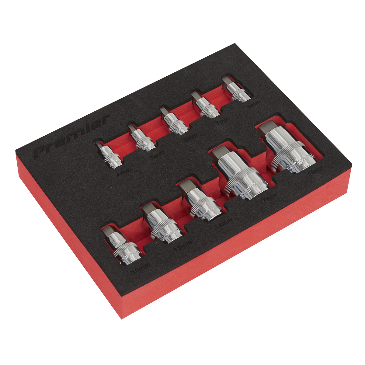 Sealey AK6244 Hex Socket Bit Set 10pc Stubby 1/4