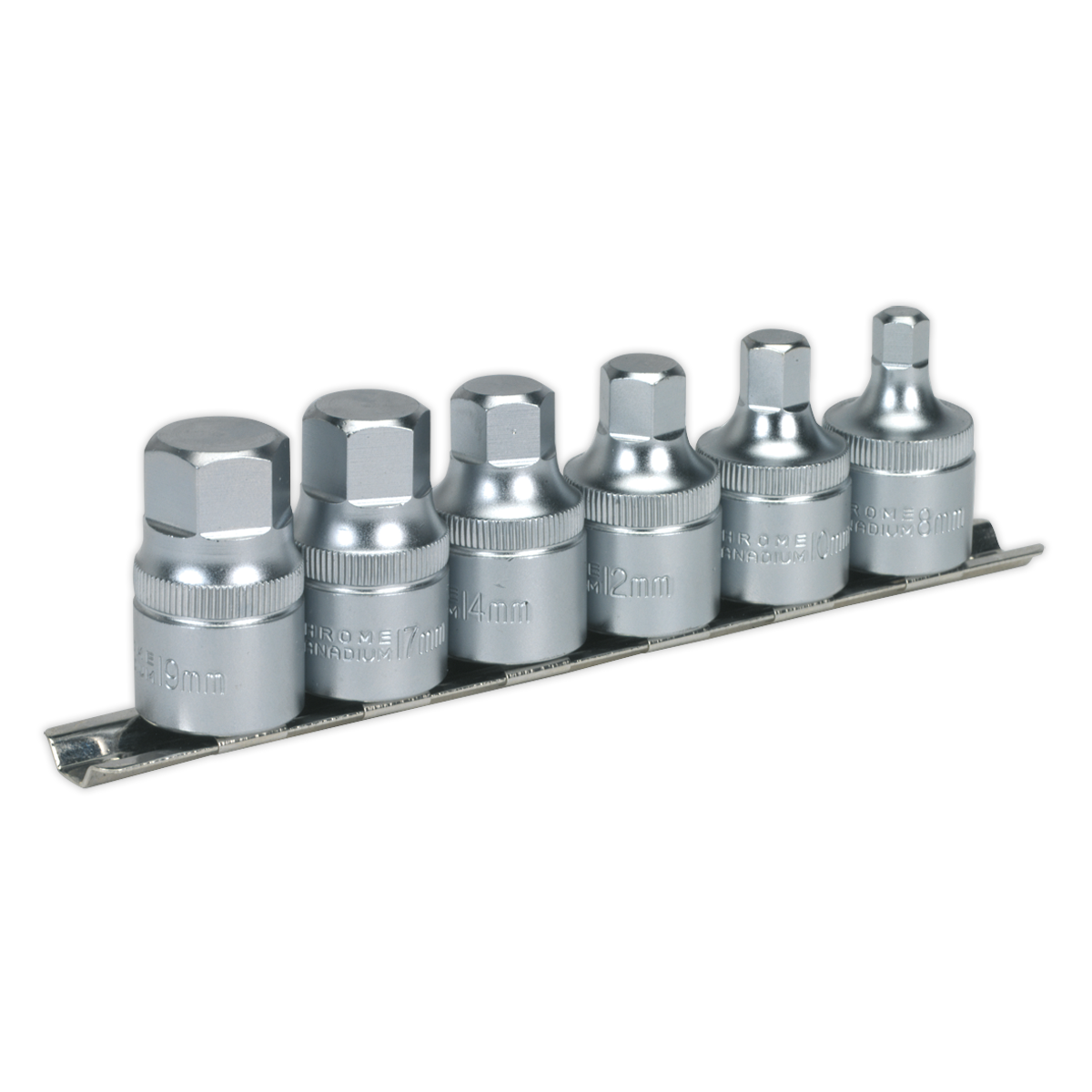 Sealey AK6561 Hex Socket Bit Set with Rail 6pc Stubby 1/2