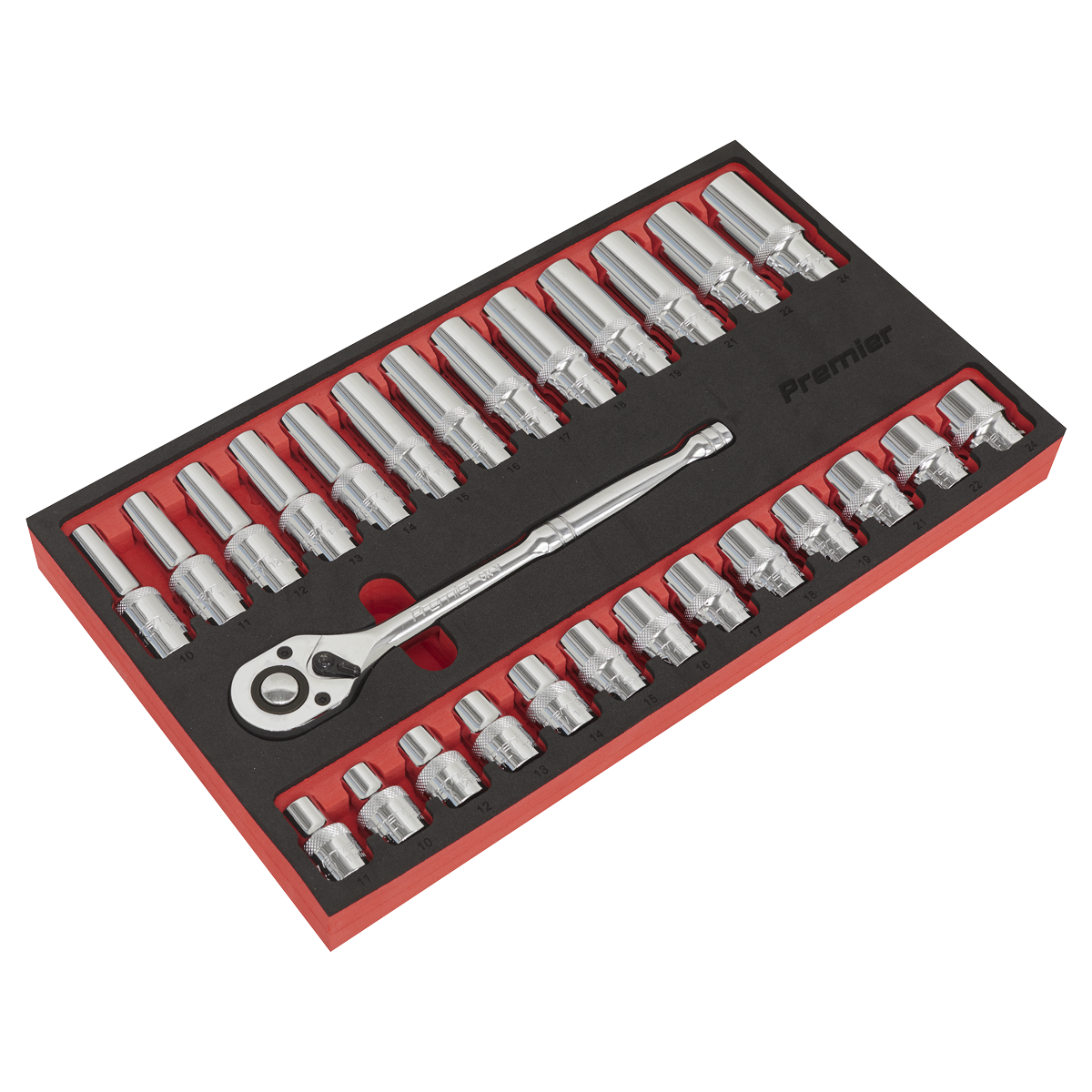 Sealey AK66723 Ratchet Wrench & Socket Set 27pc 1/2