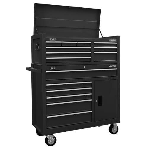 Sealey AP41STACKB American PRO Topchest & Rollcab Combination 15 Drawer - Black
