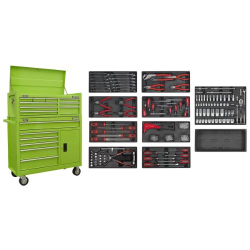 Sealey AP41STACKHVCOMBO American PRO Topchest & Rollcab Combination 15 Drawer with 117pc Tool Kit- Green
