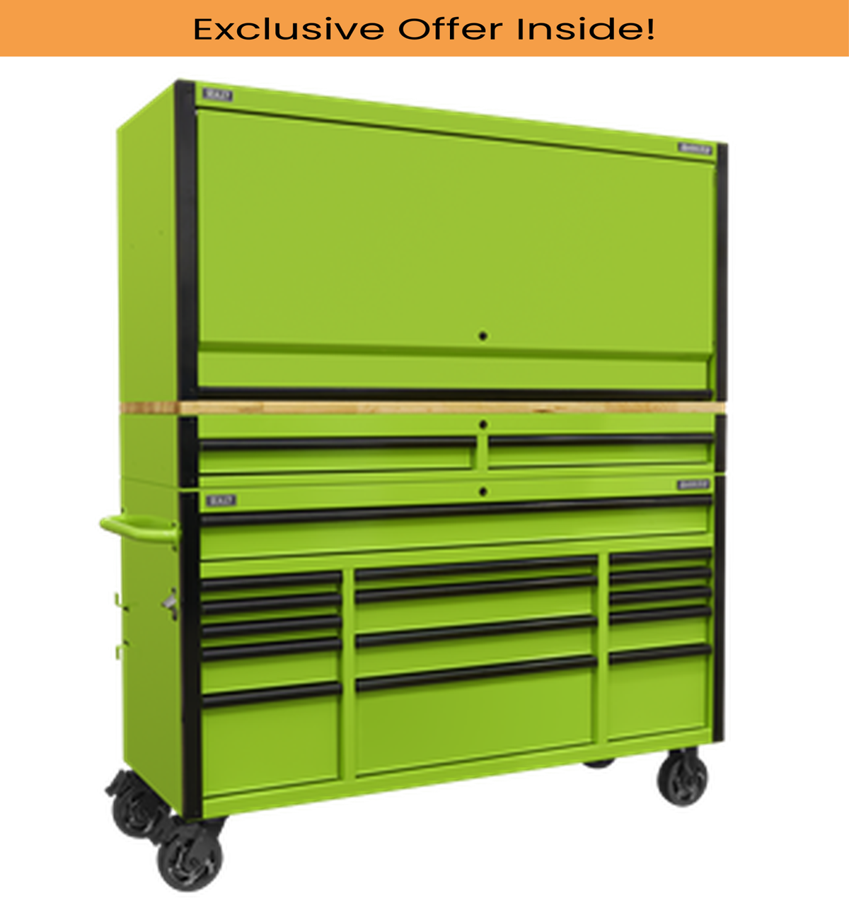 Sealey AP6115BECOMBO1 15 Drawer 1549mm Mobile Trolley with Wooden Worktop and Hutch and 2 Drawer Riser