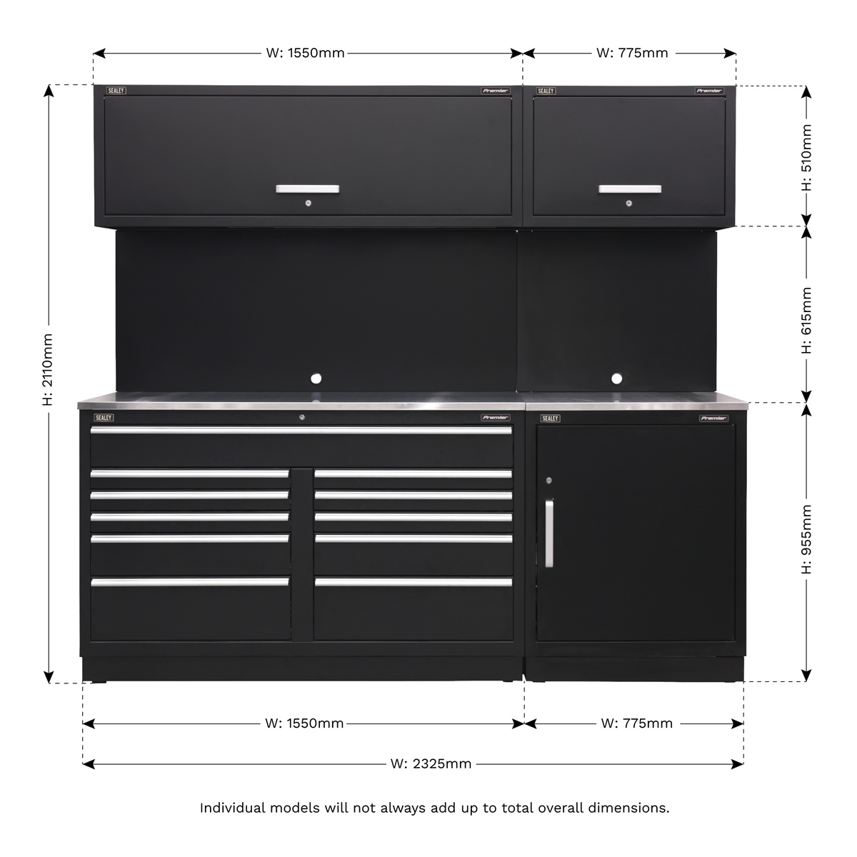 Sealey Apmsstack02w Modular Storage System Sealey APMSCOMBO4SS 2.3m Modular Storage Stainless Top