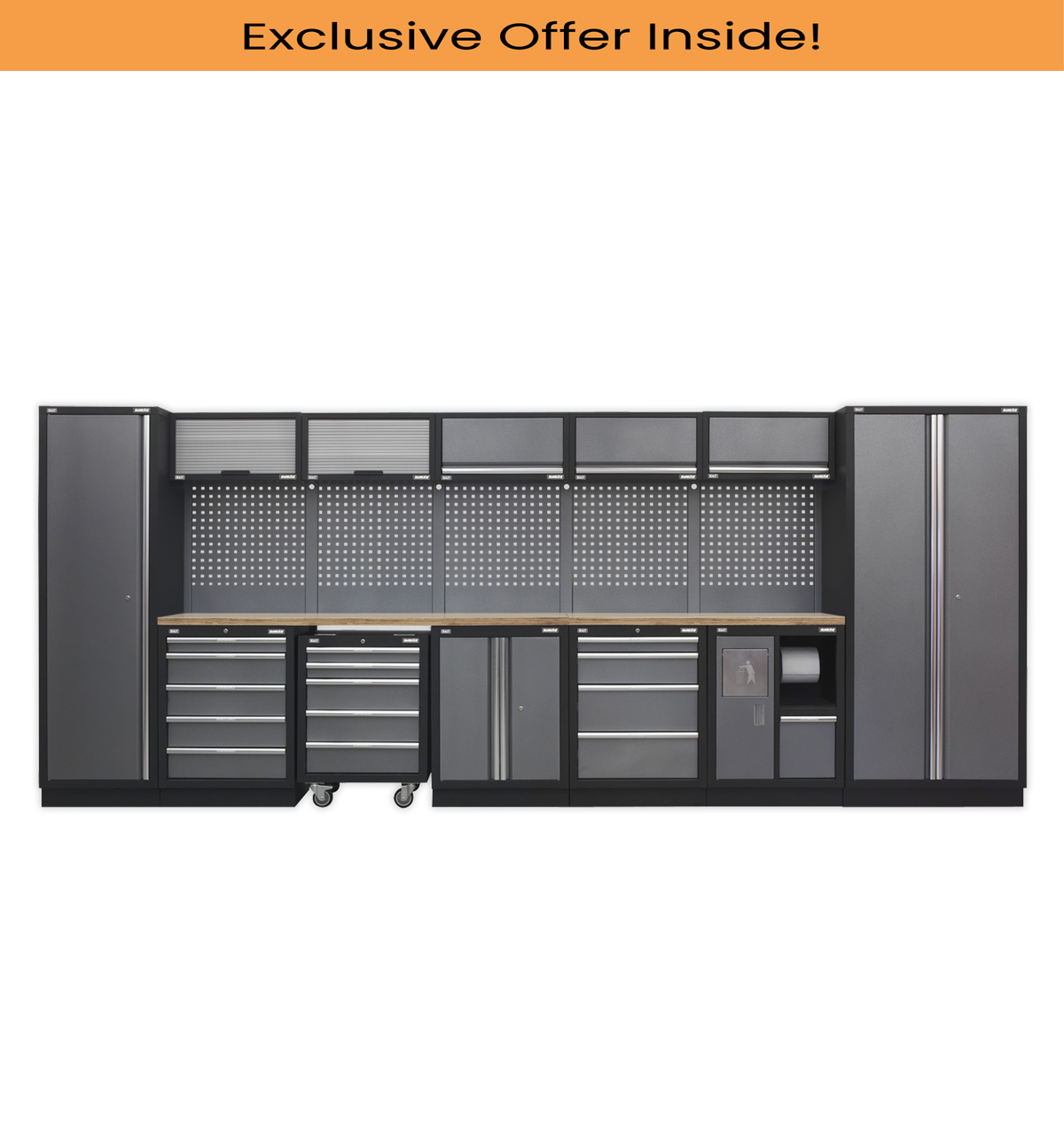 Sealey APMSSTACK01W Superline Pro 4.9m Storage System - Wood Worktop