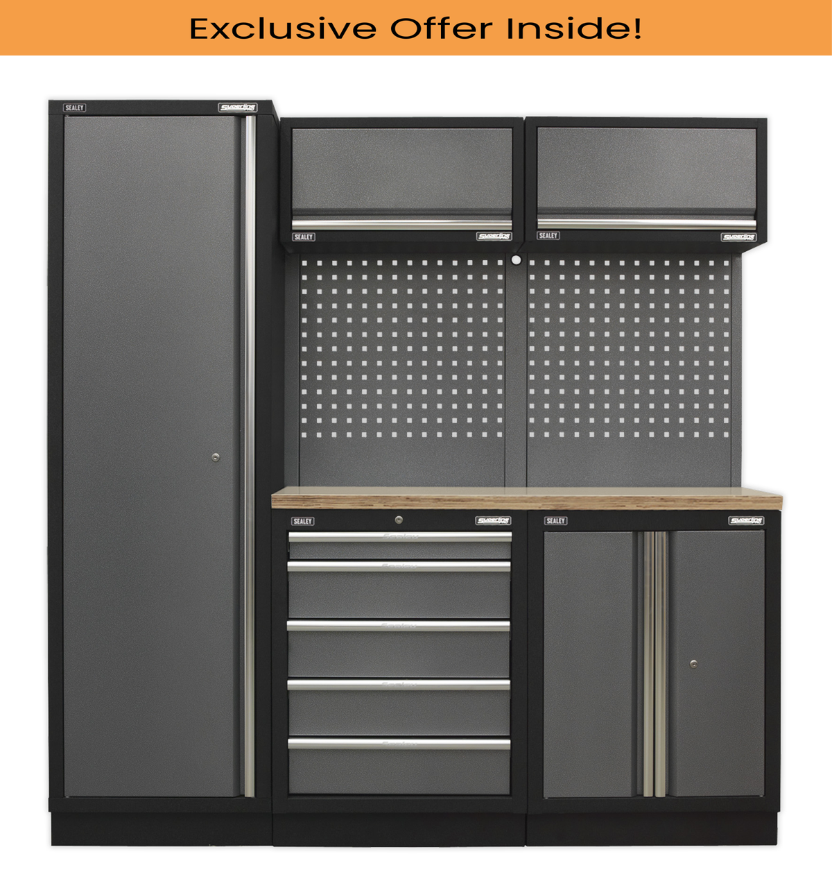 Sealey APMSSTACK02W Superline Pro 2.0m Storage System - Wood Worktop