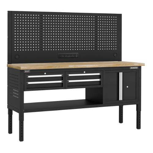 Sealey APMWB72COMBO1W Superline PRO Modular Workbench with 4 Drawers & Cupboard Wooden Worktop 1830mm