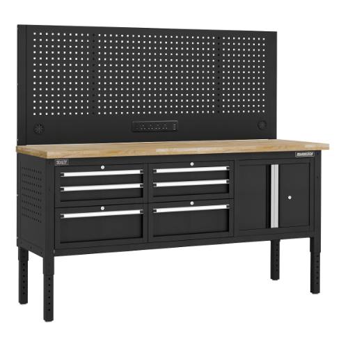 Sealey APMWB72COMBO2W Superline PRO Modular Workbench with 6 Drawers & Cupboard Wooden Worktop 1830mm