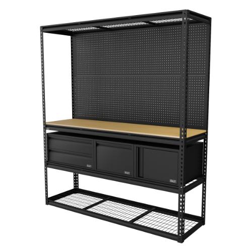 Sealey APMWBCOMBO1 Heavy-Duty Modular Workbench & Racking Kit with 3 Storage Units