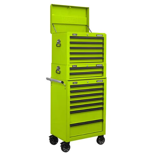 Sealey APSTACKTHV Superline PRO Topchest, Mid-Box Tool Chest & Rollcab Combination 14 Drawer - Green