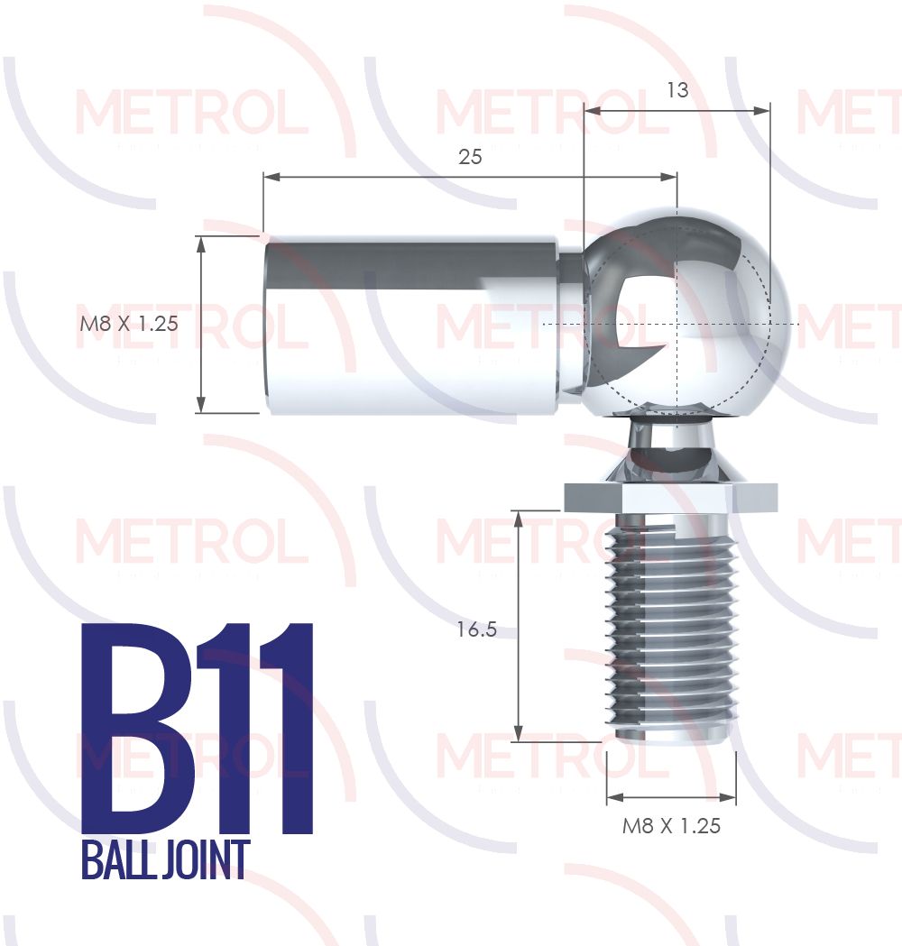 B11 Ball Joint End Fittings with 8mm Thread