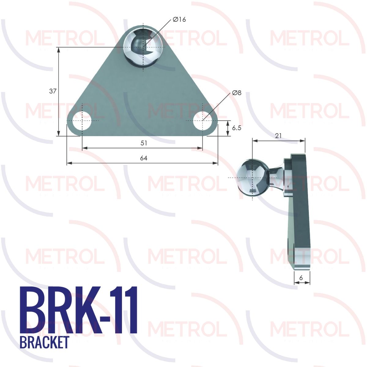BRK-11 16mm Triangular Bracket with 51mm Fixing Centres