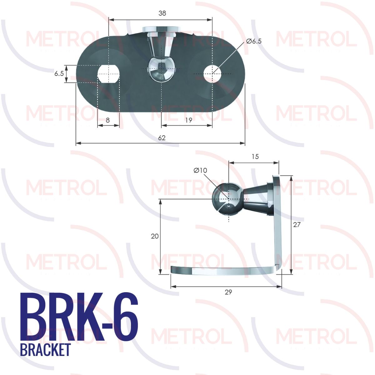BRK-6 10mm Internal Right Angle Bracket with 38mm Fixing Centres