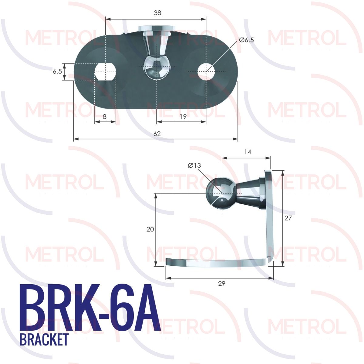 BRK-6A 13mm Internal Right Angle Bracket with 38mm Fixing Centres