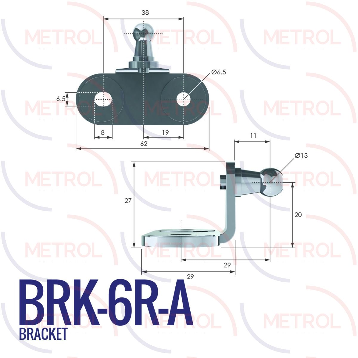 BRK-6R-A BRK-6RA 13mm External Right Angle Bracket with 38mm Fixing Centres