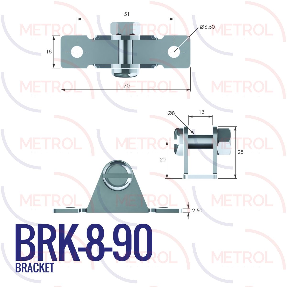 BRK-8-90 8mm U Shaped Bracket with 51mm Fixing Centres