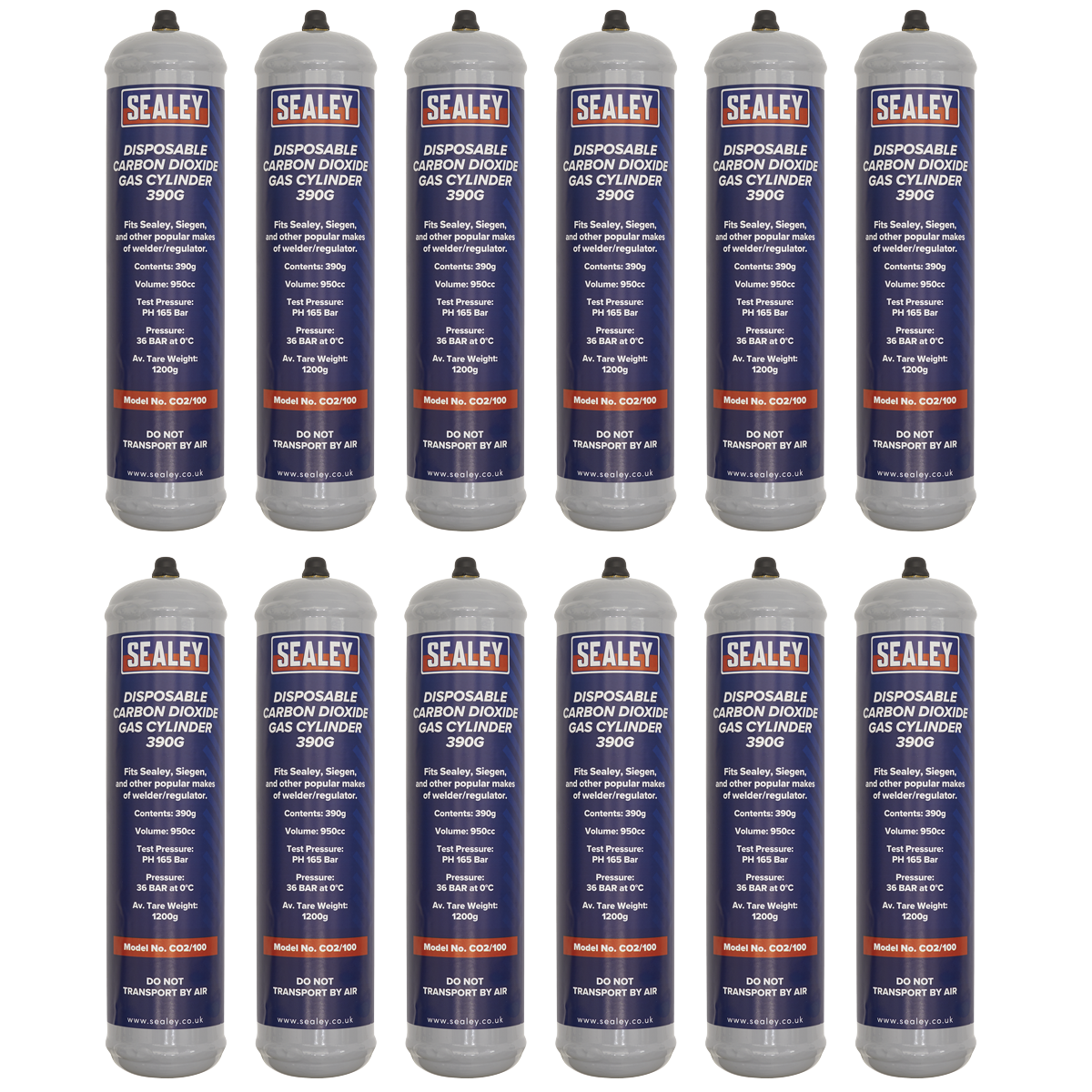 Welding Carbon Dioxide Gas Cylinder Disposable 390g - Box of 12, CO2/100/12, Sealey