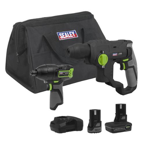 Sealey CP108VCOMBO4EU 2 x SV10.8 Series Cordless Power Tool Kit 10.8V - 2 Batteries & Euro Plug