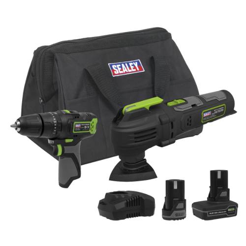 Sealey CP108VCOMBO5EU 2 x SV10.8 Series Cordless Power Tool Kit 10.8V - 2 Batteries & Euro Plug