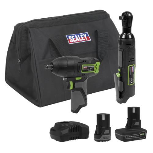 Sealey CP108VCOMBO6EU 2 x SV10.8 Series Cordless Power Tool Kit 10.8V - 2 Batteries & Euro Plug