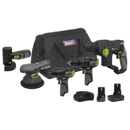 Sealey CP108VCOMBO7EU 5 x SV10.8 Series Cordless Power Kit 10.8V - 2 Batteries & Euro Plug