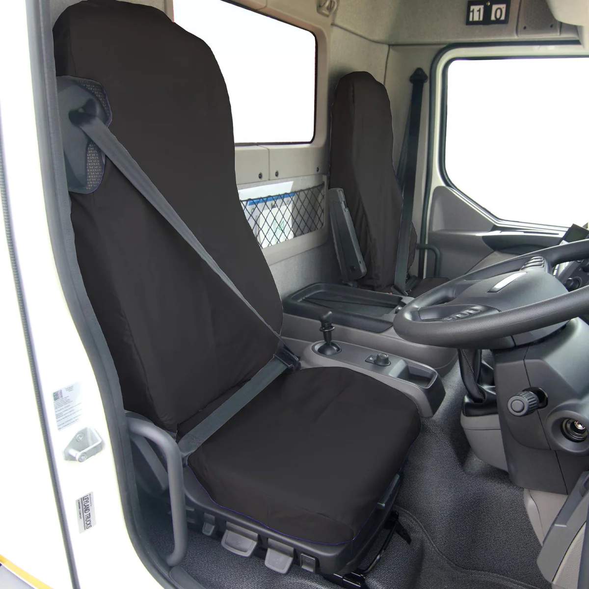 DAF LF Euro 6 Front Seat Cover Set, Single Passenger Integrated Belt, Black - DAF01BLK+DAF04BLK - Town & Country