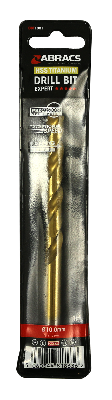 Abracs Tin Coated HSS Drill Bit 10.0mm - Pack of 1, DBT1001