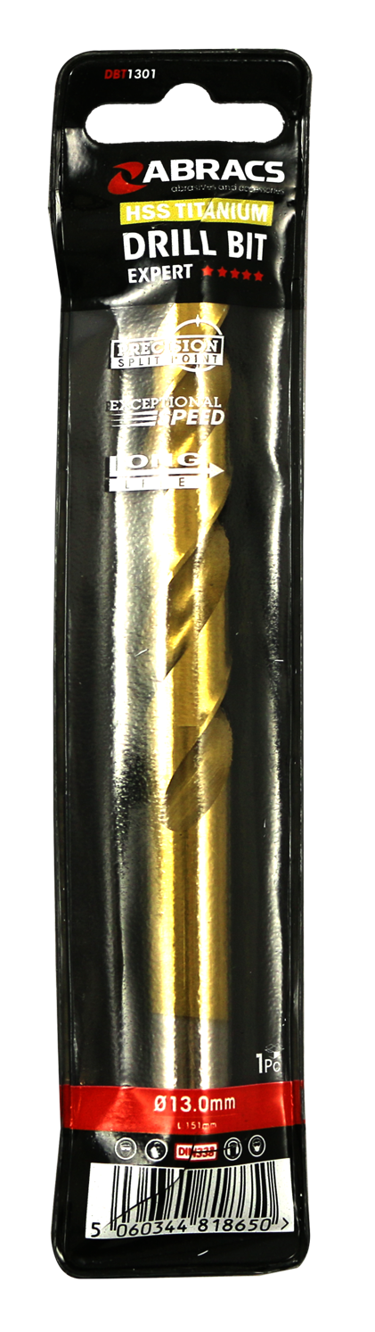 Abracs Tin Coated HSS Drill Bit 13.0mm - Pack of 1, DBT1301