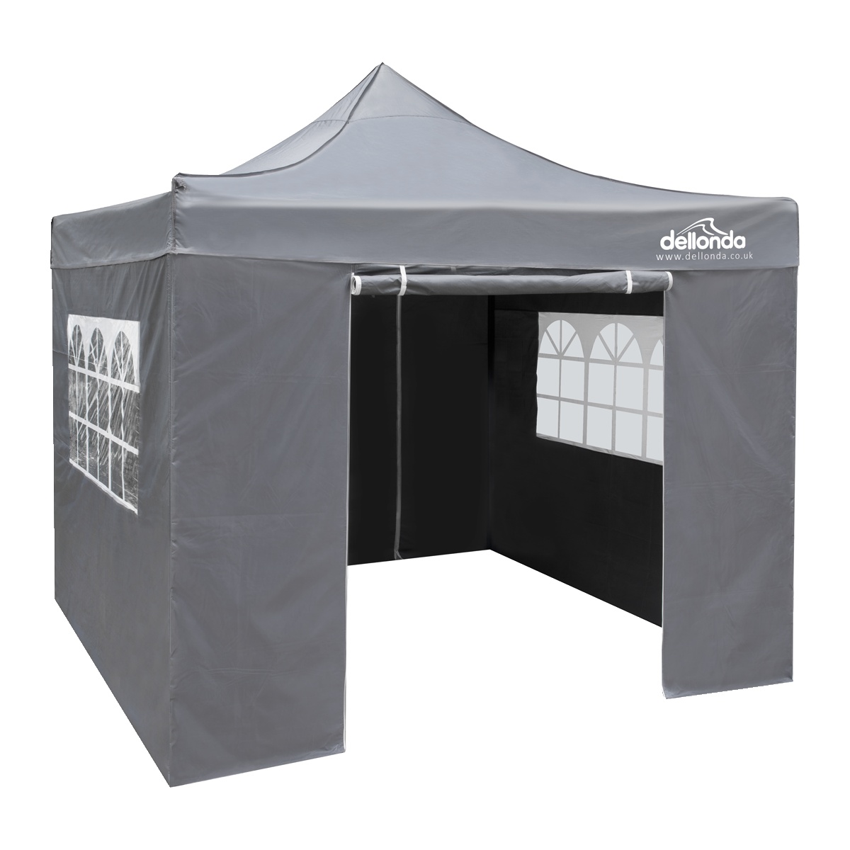 Dellonda DG167 Premium 3x3m Pop-Up Gazebo & Side Walls, PVC Coated, Water-Resistant Fabric with Carry Bag, Rope, Stakes & Weight Bags - Grey