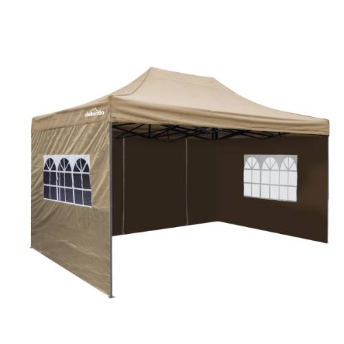 Dellonda DG168 Premium 3x4.5m Pop-Up Gazebo & Side Walls, PVC Coated, Water-Resistant Fabric with Carry Bag, Rope, Stakes & Weight Bags - Beige