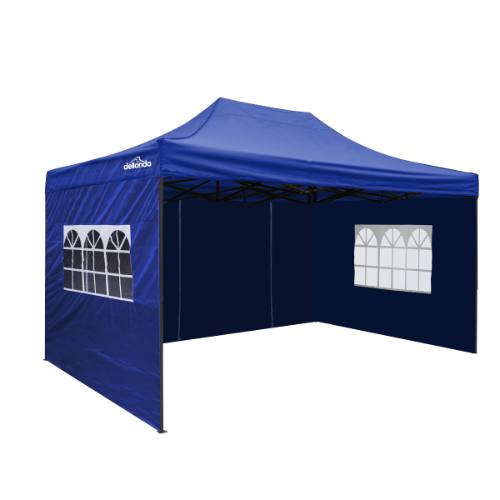 Dellonda DG169 Premium 3x4.5m Pop-Up Gazebo & Side Walls, PVC Coated, Water-Resistant Fabric with Carry Bag, Rope, Stakes & Weight Bags - Blue
