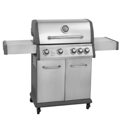 Dellonda DG17 4+1 Burner Deluxe Gas BBQ Grill with Piezo Ignition & Thermometer - Stainless Steel