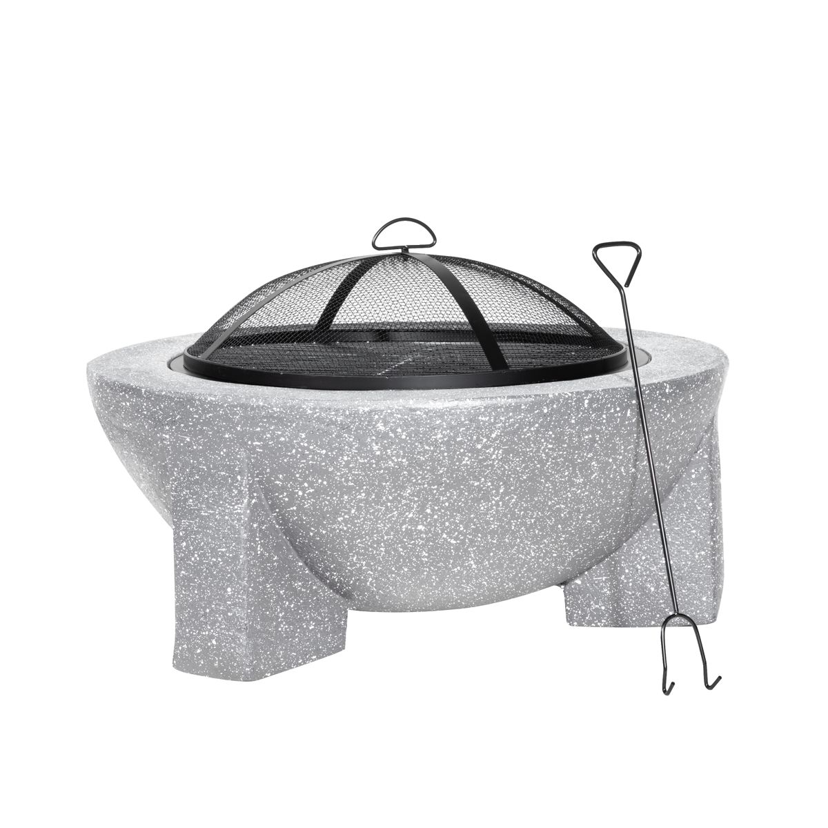 Dellonda DG190 Round MgO Fire Pit with BBQ Grill & Safety Mesh Screen 75cm - Light Grey