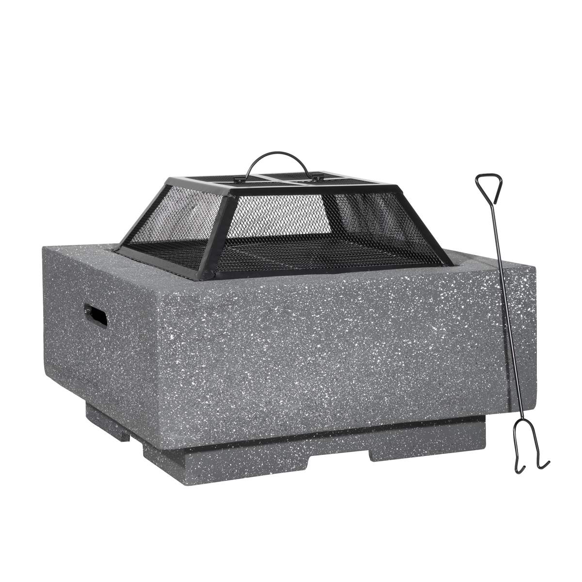 Dellonda DG193 Square MgO Fire Pit with BBQ Grill, Safety Mesh Screen - Dark Grey