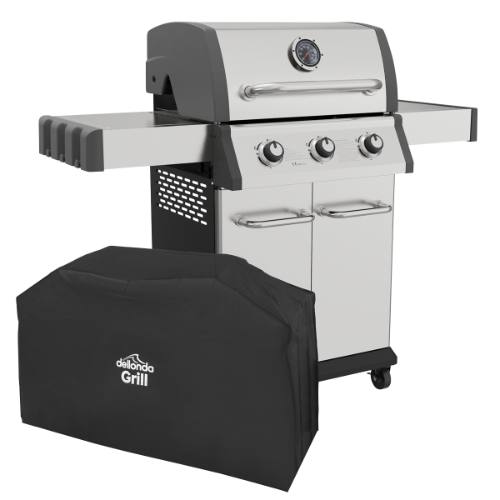 Dellonda DG230 3 Burner Deluxe Gas BBQ Grill with Piezo Ignition & Thermometer & Cover - Stainless Steel