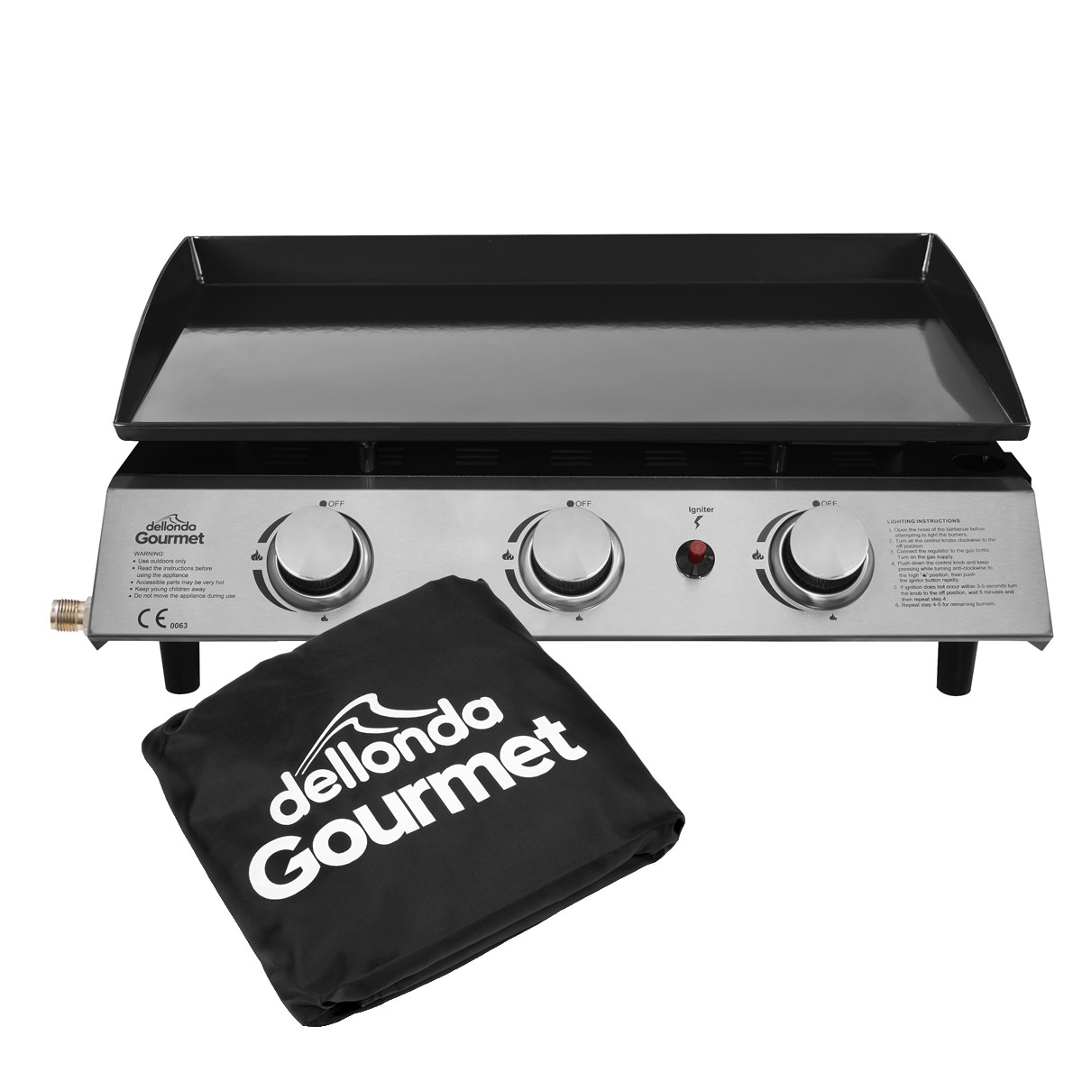 Dellonda DG233 3 Burner Portable Gas Plancha & Cover