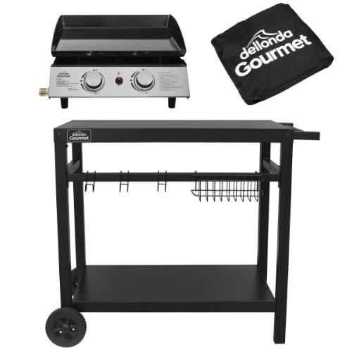 Dellonda DG249 2 Burner Portable Gas Plancha, Cover & Trolley
